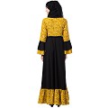Printed Frilled abaya- Mustard-Black